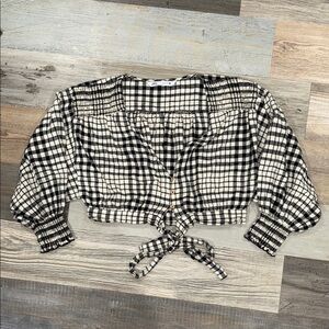 Gingham Plaid Tie-Front Women's crop Top